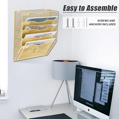 EASEPRES 5 Pocket Mesh Hanging Wall File Organizer, Wall Mounted - Product Imagery