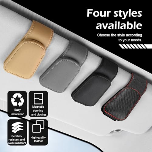 2PCS Sunglasses Holder for Car Sun Visor, Magnetic Leather - Product Imagery