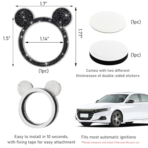 Augeny Bling Car Engine Start Button Cover, Rhinestone Key - Product Imagery