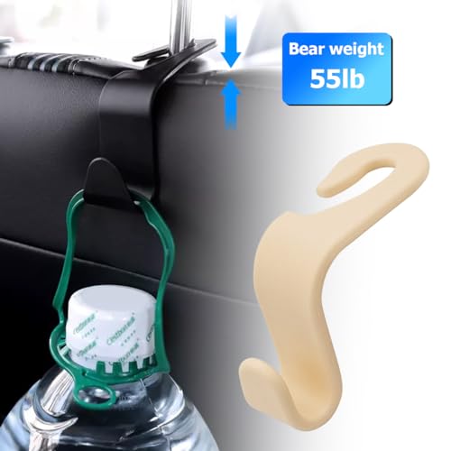 4 Pack Car Seat Headrest Hooks for Vehicle Seats, Beige - Product Imagery
