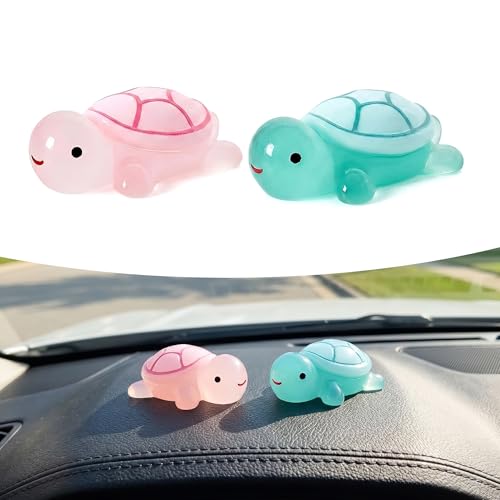 2PCS Cute Tortoise Car Dashboard Ornament, Luminous Mini Turtle - Product Imagery