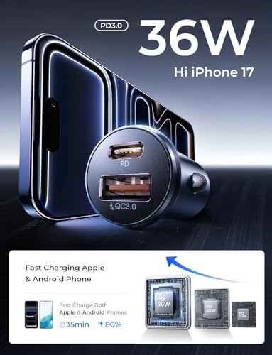 LISEN Car Charger USB C, 69W Cigarette Lighter USB Charger - Product Imagery