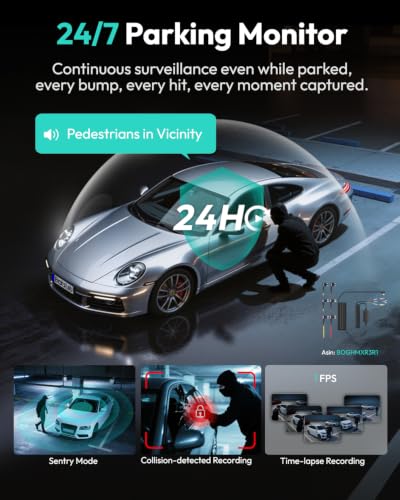BOTSLAB 4 Channel 360° Dash Cam, 128GB Card, Voice Control, App - Product Imagery