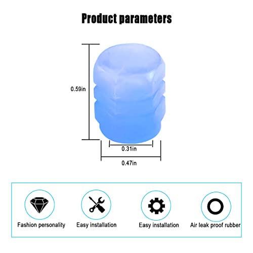 YALOK 4PCS Glow-in-Dark Tire Valve Stem Caps, Air Covers, Blue - Product Imagery