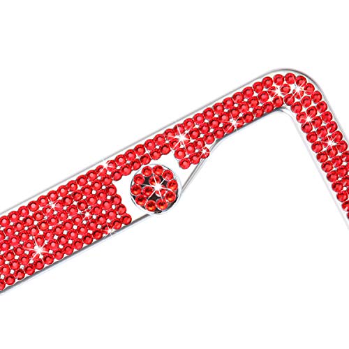 Red Bling Rhinestone License Plate Frames for Women, Metal - Product Imagery
