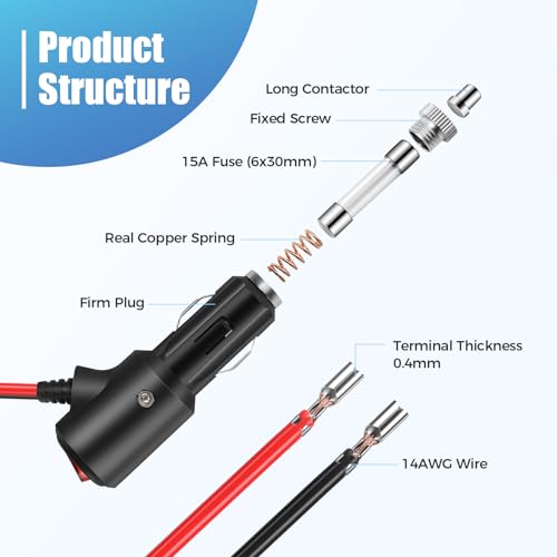 12V Cigarette Lighter Male Plug Replacement with On Off Switch - Product Imagery