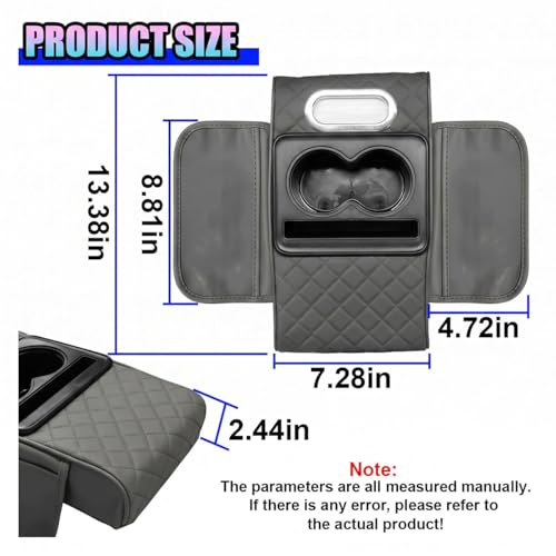 Leather Car Center Console Cover, Armrest Booster Cushion, Grey - Product Imagery