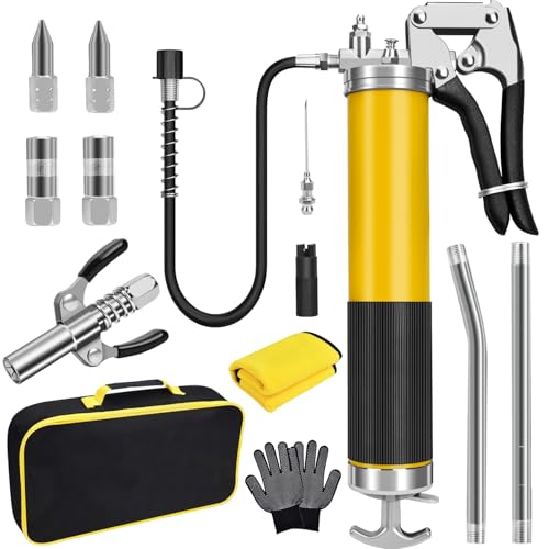Grease Gun Kit, 7000 PSI Heavy Duty Pistol Grip Grease Gun with - Product Imagery