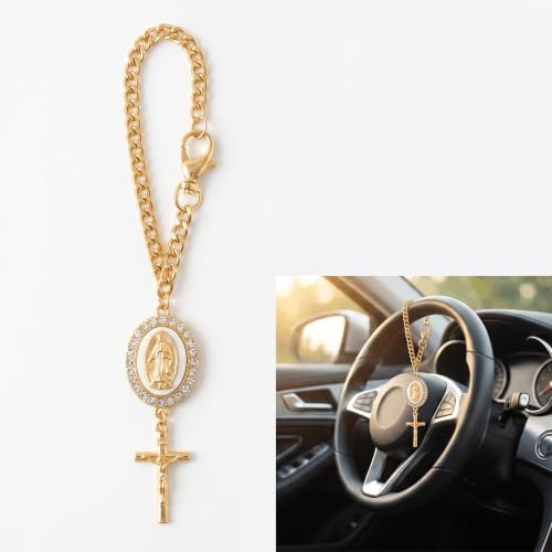 Steering Wheel Rosary, Catholic Hanging Pendant Cross for Car, - Product Imagery