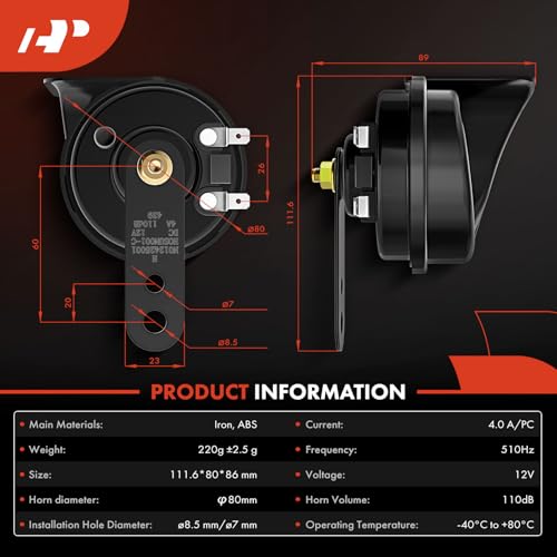 A-Premium Snail Horn High Universal Electric Horn - 12V 110dB - - Product Imagery