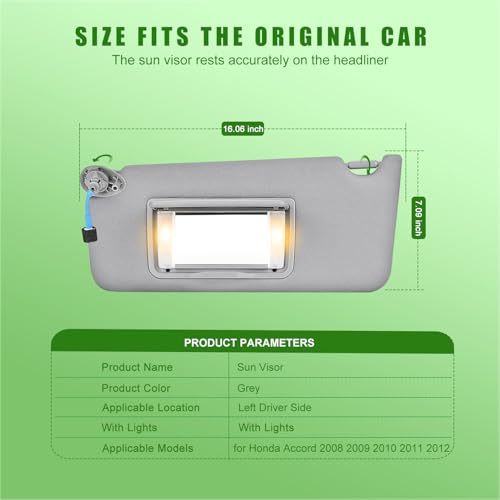 Left Driver Side Sun Visor for Honda Accord 2008-2017 for - Product Imagery