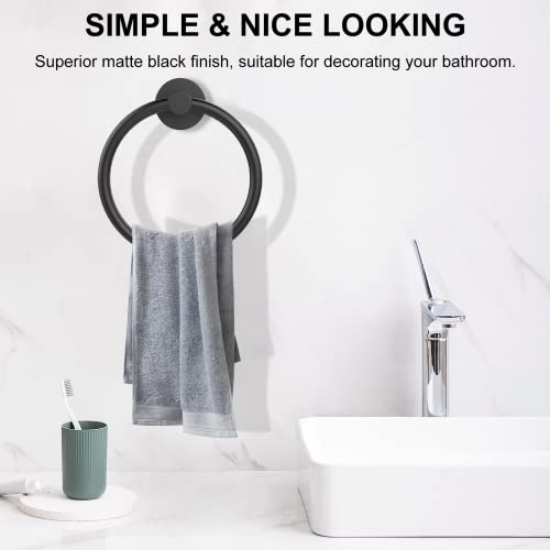 SetSail Towel Holder for Bathroom Wall Matte Black Towel Ring - Product Imagery