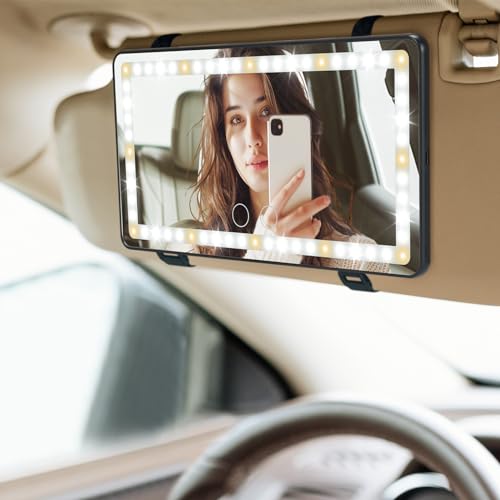JOYTUTUS Car Sun Visor Vanity Mirror with Lights, 3 Light Modes - Product Imagery