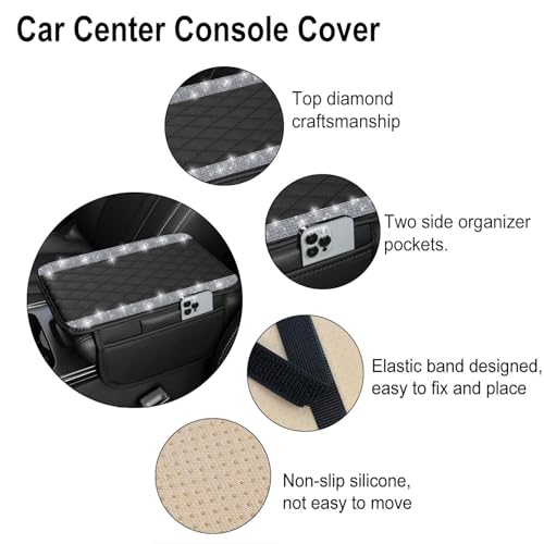 NBTEPEM Bling Car Center Console Cover, Leather Car Arm Rest - Product Imagery