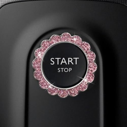 2PCS Bling Flower Car Engine Start Stop Decoration Ring, Pink - Product Imagery