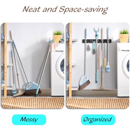 OUTNILI Mop and Broom Holder Wall Mount - Black Broom Mop Hanger - Product Imagery