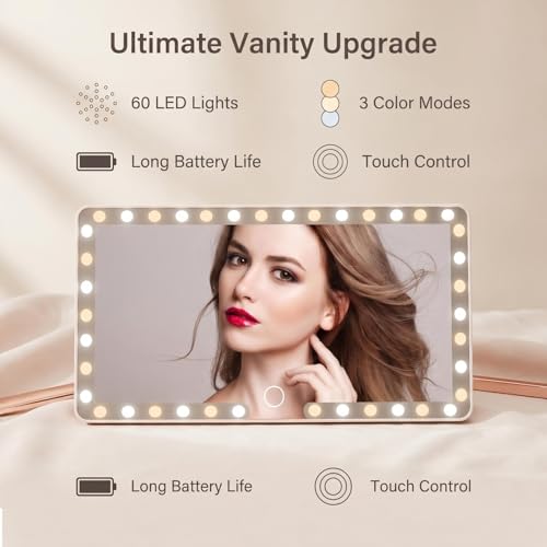 Car Sun Visor Vanity Mirror, 3 Light Modes & 60 LEDs, - Product Imagery
