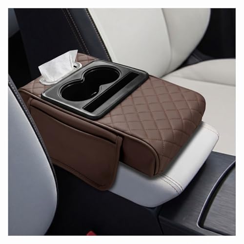 Leather Car Center Console Cover, Armrest Booster Cushion, Coffee - Product Imagery