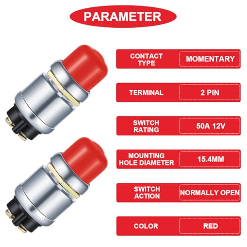 3pcs Red Push Start Button Switch 12V 50A SPST Heavy Duty - Product Imagery