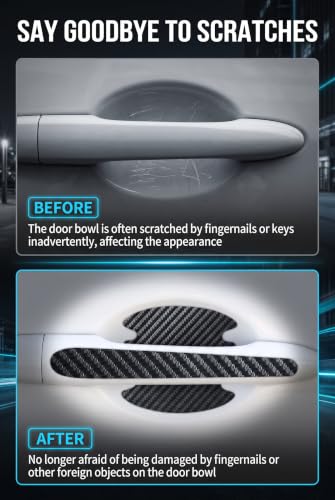 8 PCS Car Door Handle Protector, PU Leather Carbon Texture Car - Product Imagery