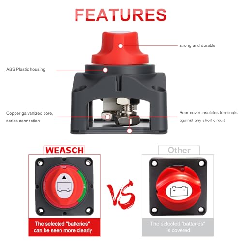 Top Post Battery Disconnect Switch, 250A 12-48V On/Off, - Product Imagery