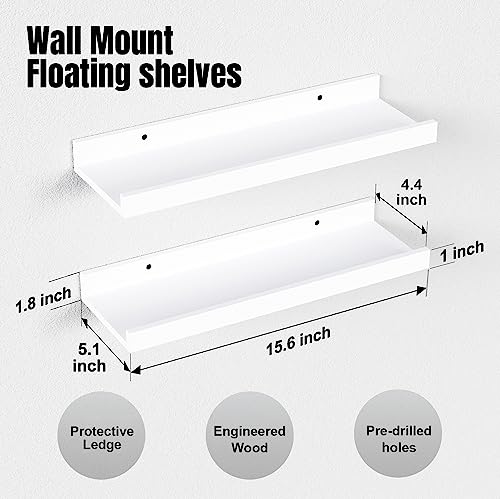 Boswillon Floating Shelves Set of 2, Small Wall Shelf with Lip, - Product Imagery