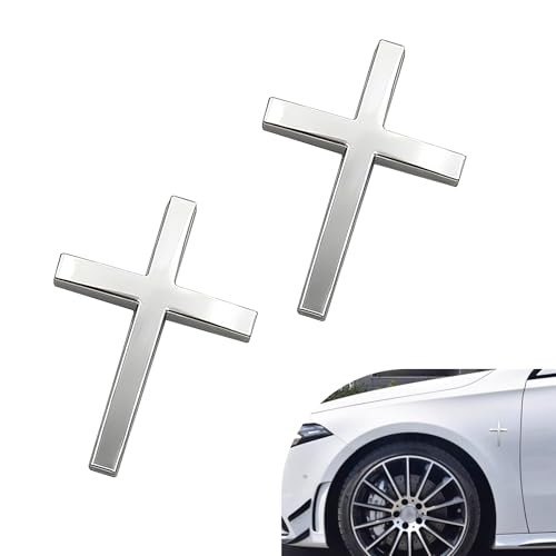 Metal Cross Badge Decal, 2.5"×1.8" Alloy 3D Cross Auto Decal, - Product Imagery