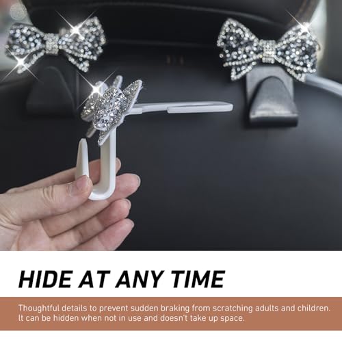 WZP 2PCS Bling Car Seat Headrest Hooks, Cute Bow Crystal - Product Imagery