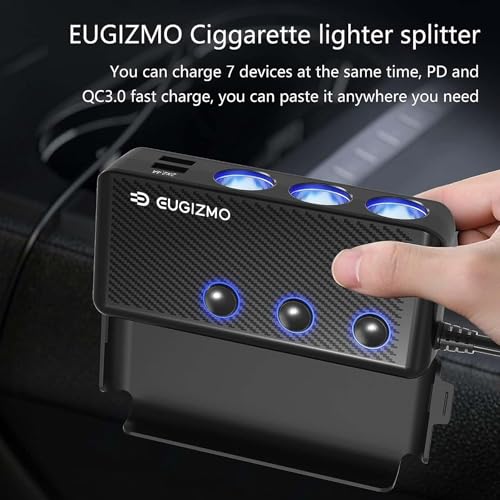 EUGIZMO 7 in 1 Cigarette Lighter Splitter,3 Socket 200W Car - Product Imagery