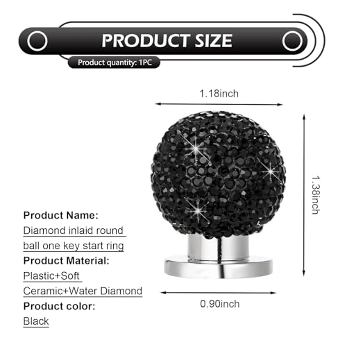 Bling Car Push Start Button Cover, Crystal Round Ball Auto - Product Imagery