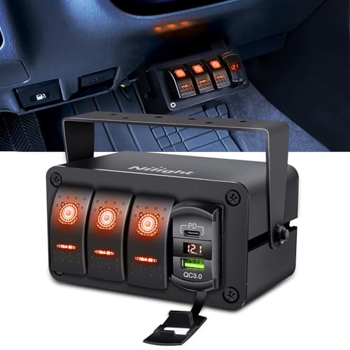 Nilight 3 Gang Rocker Switch Box 12V SPST ON Off Orange LED - Product Imagery