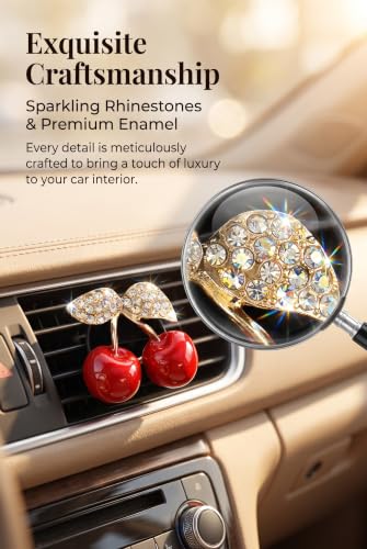 4 PCS Cherry Car Vent Clip, Rhinestone Bling Cute Cherry Decor - Product Imagery