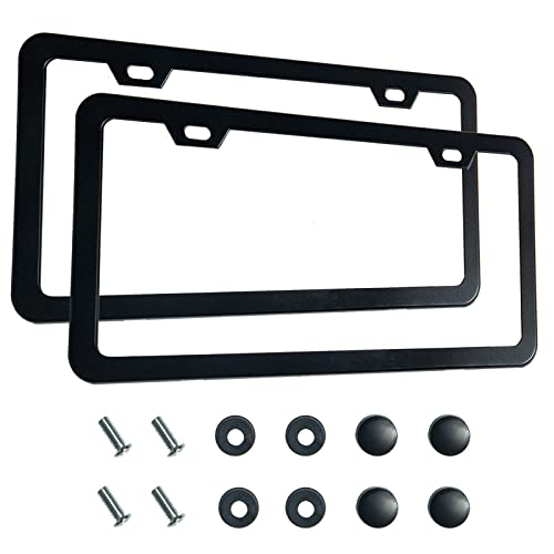 2PCS Premium Matte Black License Plate Frames, Solid Rust-Proof - Product Imagery