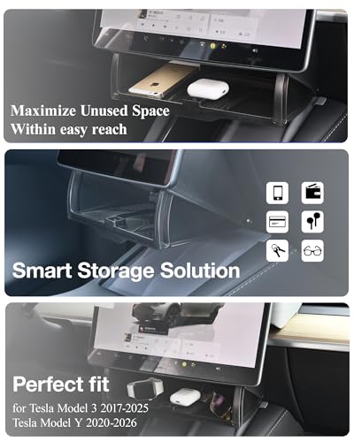 Hidden Under Screen Storage for Tesla Model Y Model 3 2026-2016 - Product Imagery