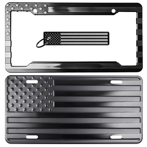 American Flag License Plate, Frame, and Key Tag Combo - Product Imagery