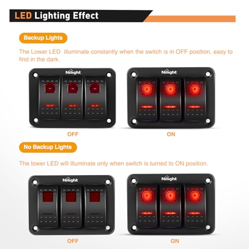 Nilight - 90019C 3 Gang Aluminum Rocker Switch Panel Toggle Dash - Product Imagery
