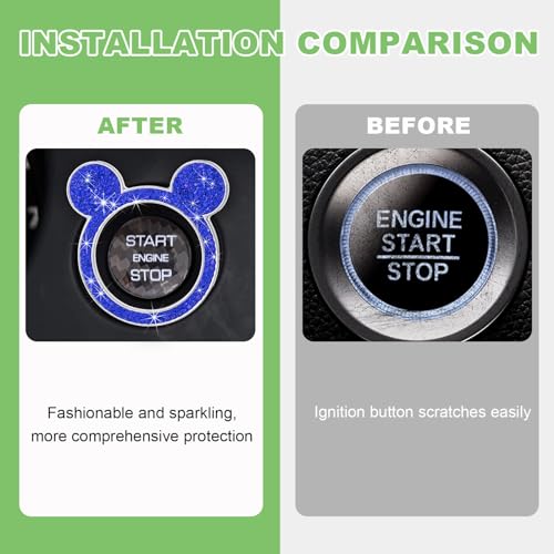 Augeny Bling Car Engine Start Button Cover, Rhinestone Key - Product Imagery