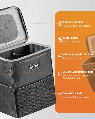 HOTOR Car Trash Can, Leakproof Car Organizer, 2-Gallon, Black - Product Imagery