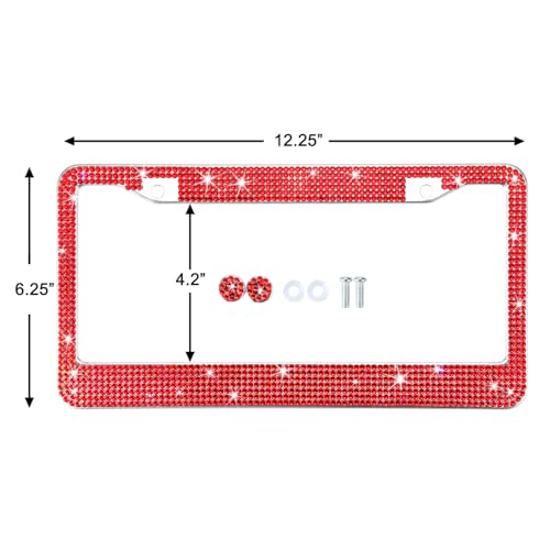 Red Bling Rhinestone License Plate Frames for Women, Metal - Product Imagery
