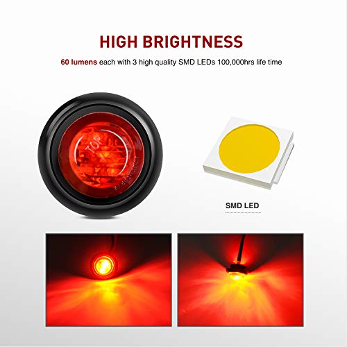 Nilight 3/4" Round LED Clearance Marker Lights, Red & Amber, - Product Imagery