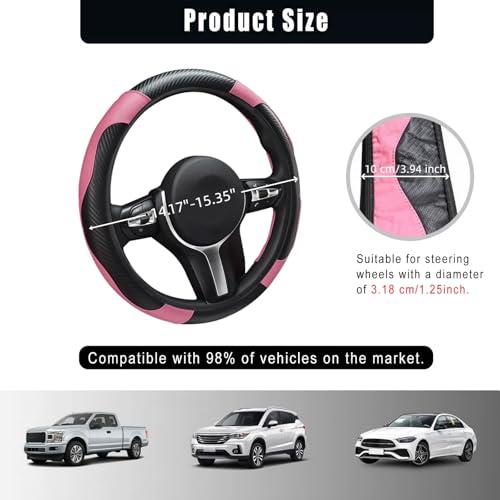 Leather Car Steering Wheel Cover, 15 Inch Anti-Slip Carbon Fiber - Product Imagery