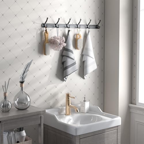 Wall Mount Coat Rack 2 Pack, Black Coat Hooks Hanger with 6 - Product Imagery