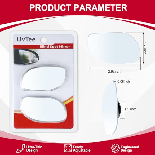 LivTee Blind Spot Mirrors, HD Glass Frameless Convex Rear View - Product Imagery