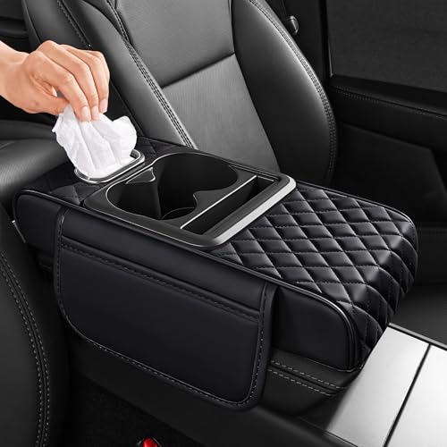 5 in 1 Nappa Leather Console Armrest Cover, Black - Product Imagery
