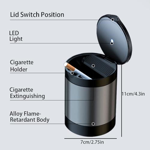 Ashtray with Lid,Smokeless Ashtray for Cup Holder Smell - Product Imagery