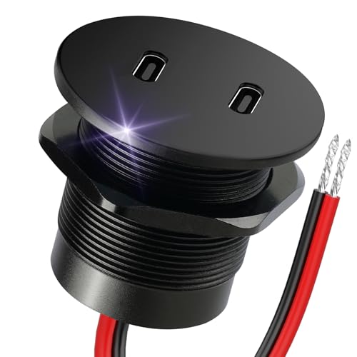 50W 12V USB Outlet Dual 25W USB-C Charger PD 3.0 Aluminum Fast - Product Imagery