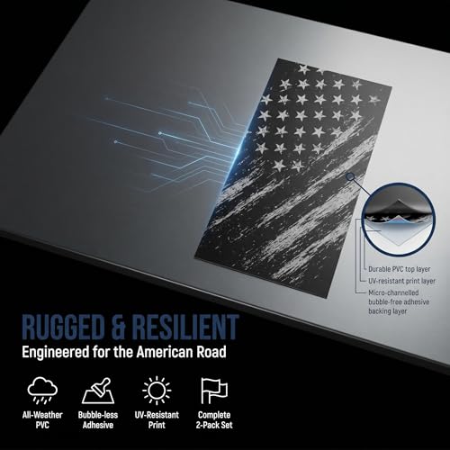 2PCS Car B Pillar Stickers, Aged Patriotic American Flag Car - Product Imagery