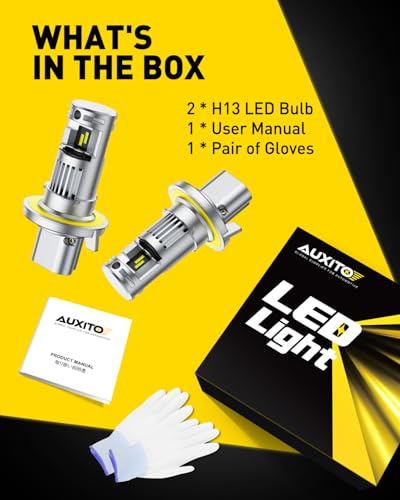AUXITO H13 Bulb, 6500K Ultra White 10X Increased Brightness, - Product Imagery