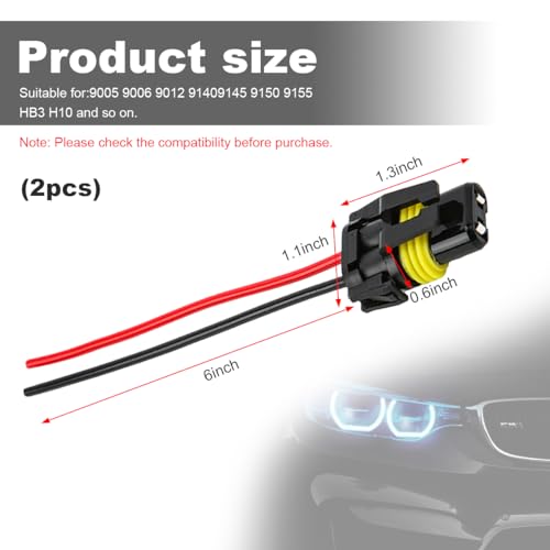 KVAEY 2 PCS Wiring Harness Headlight Socket, 9005 9006 HB3 HB4 - Product Imagery
