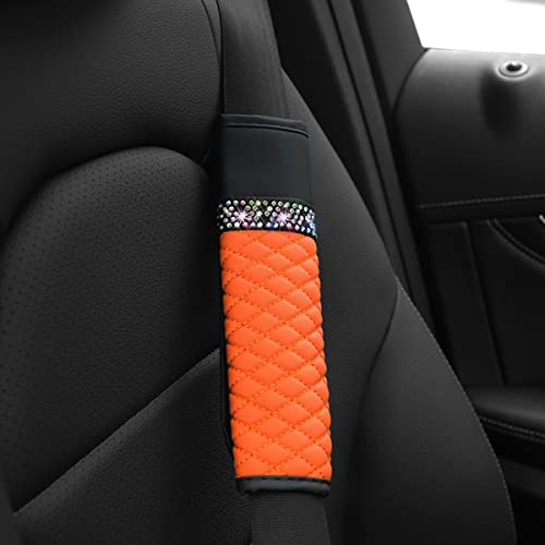 zipelo 2 Pack PU Leather Seat Belt Shoulder Pads, Orange - Product Imagery